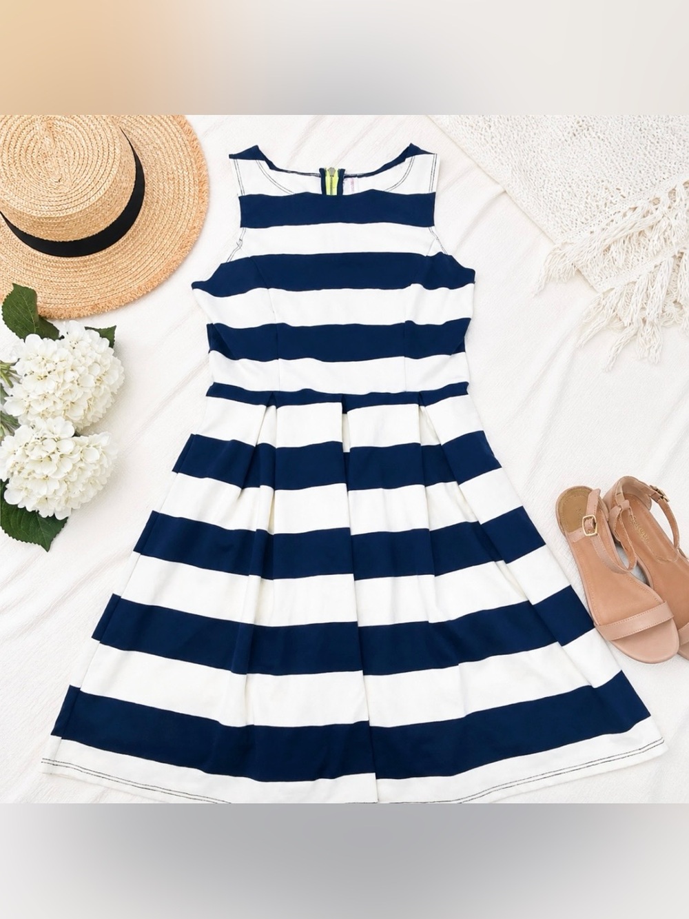 Xhilaration Navy Ivory Striped Sleeveless Preppy Summer Dress size XL